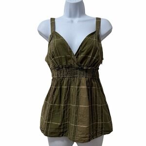 Apt 9 Womens‎ Y2K Striped Babydoll Tank Top Size S Green Smocked Preppy 2000s